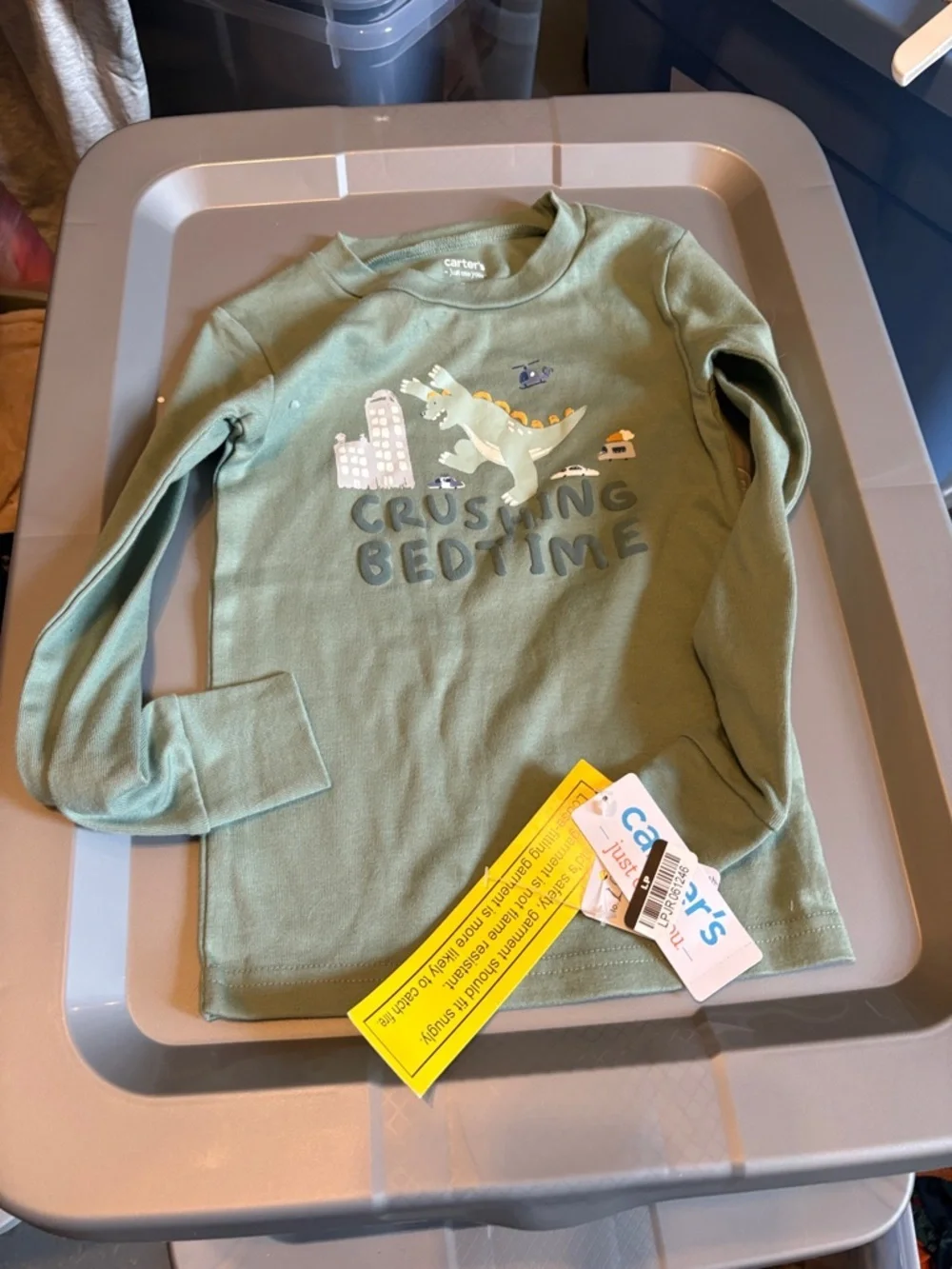 Carter's Olive Green 'Crushing Bedtime' Dino Long-Sleeve Tee and short sleeve